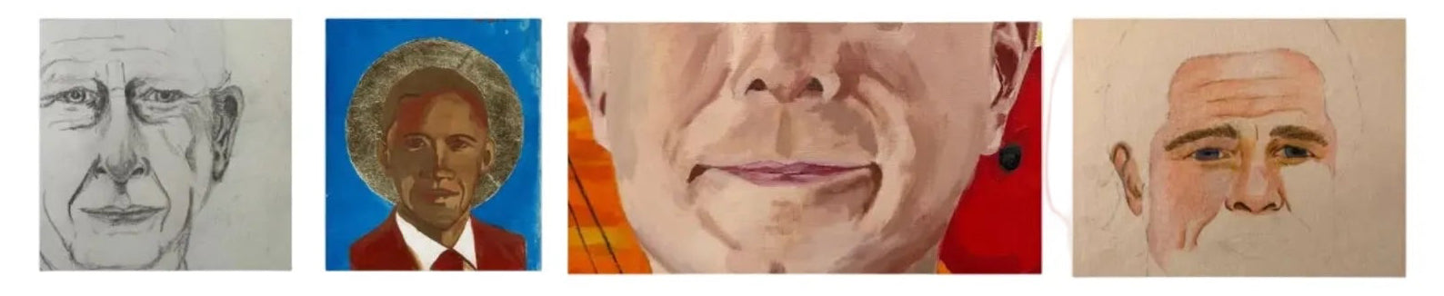 Advertisement for art lessons at The Purple Cottage Studios with images of portraits and text about courses.